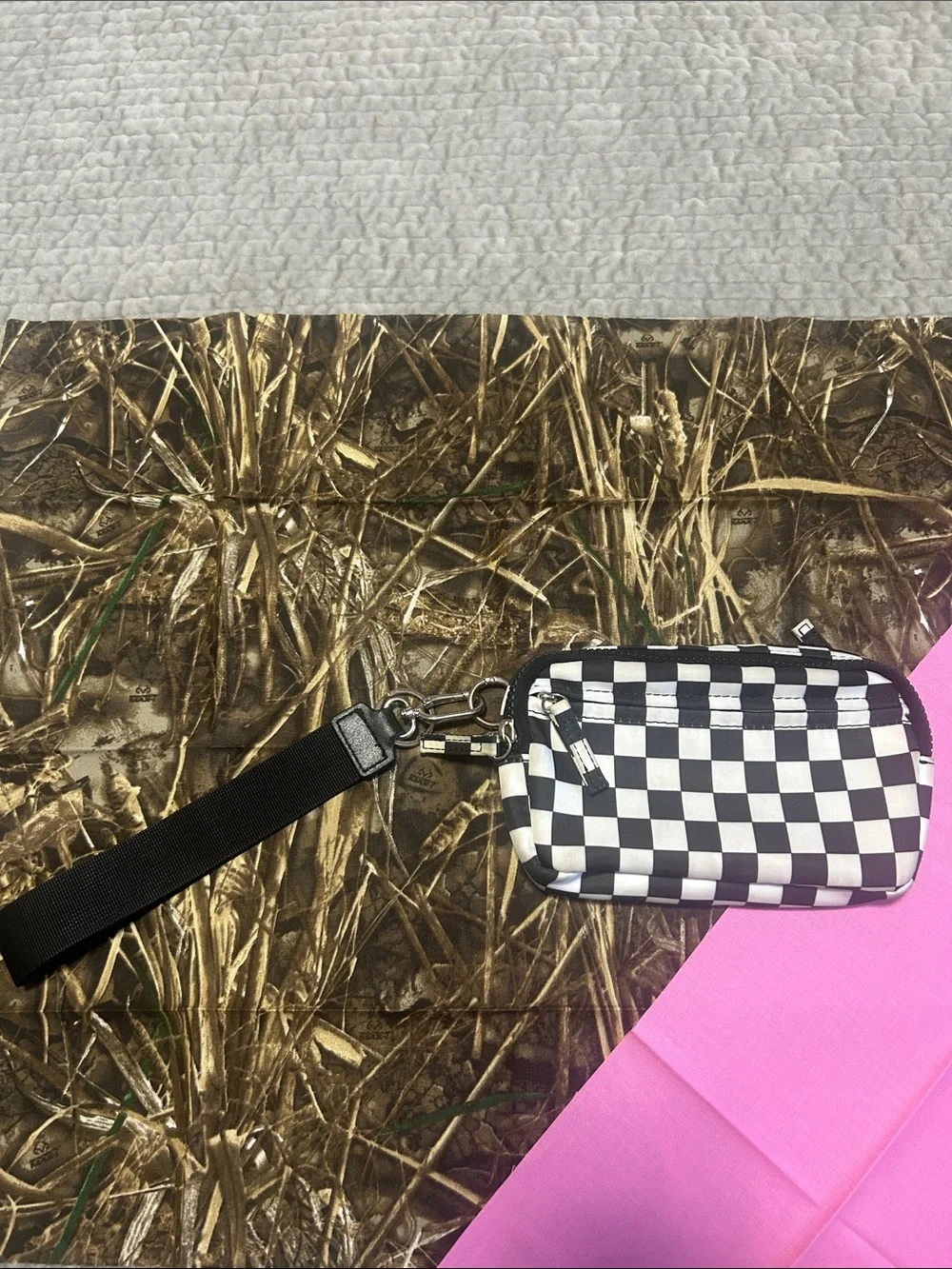 Black & White Checker Wristlet Phone Pouch